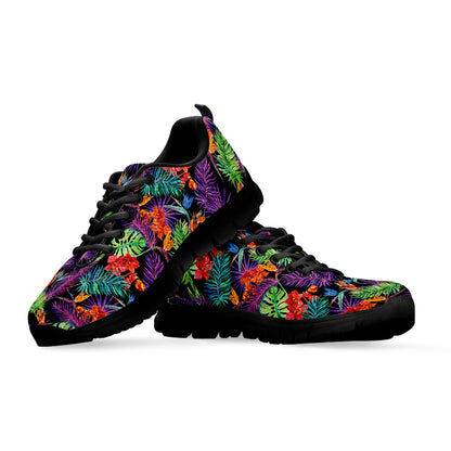 Tropical Hawaiian Jungle Print Black Sneakers