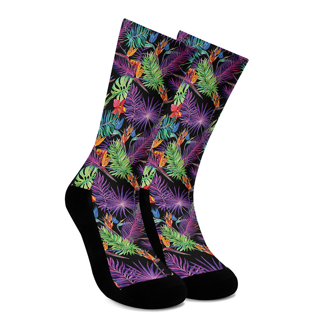 Tropical Hawaiian Jungle Print Crew Socks