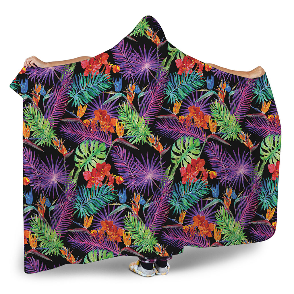 Tropical Hawaiian Jungle Print Hooded Blanket