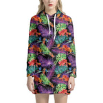 Tropical Hawaiian Jungle Print Hoodie Dress