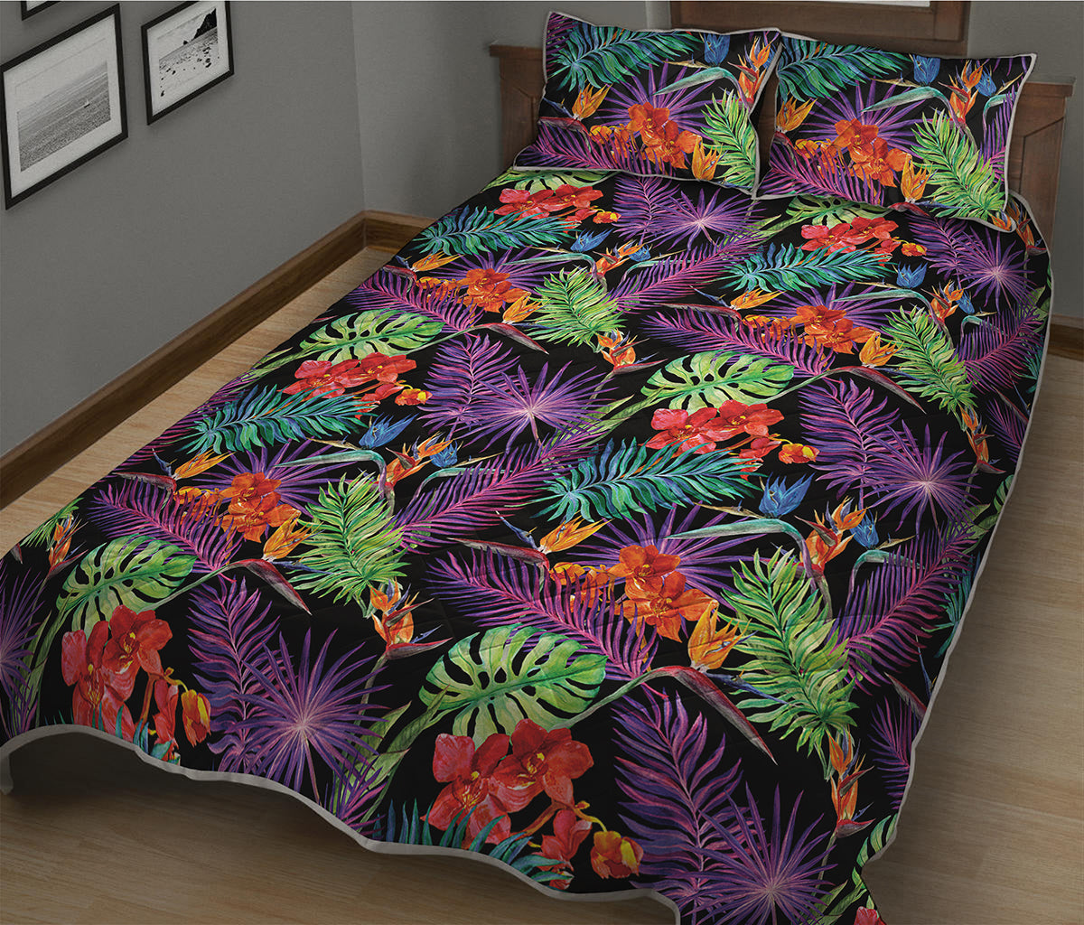 Tropical Hawaiian Jungle Print Quilt Bed Set