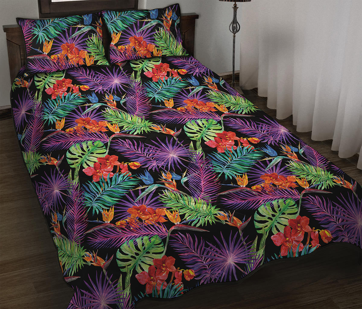 Tropical Hawaiian Jungle Print Quilt Bed Set