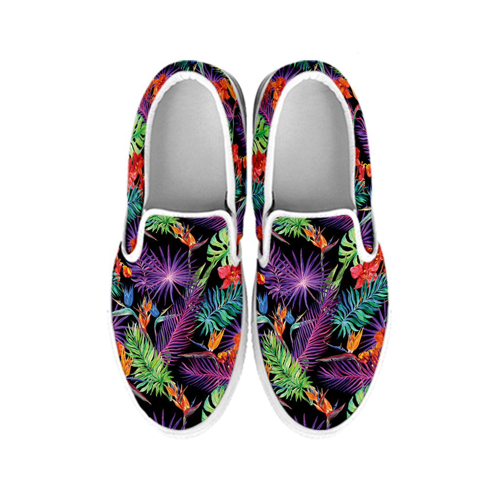 Tropical Hawaiian Jungle Print White Slip On Shoes