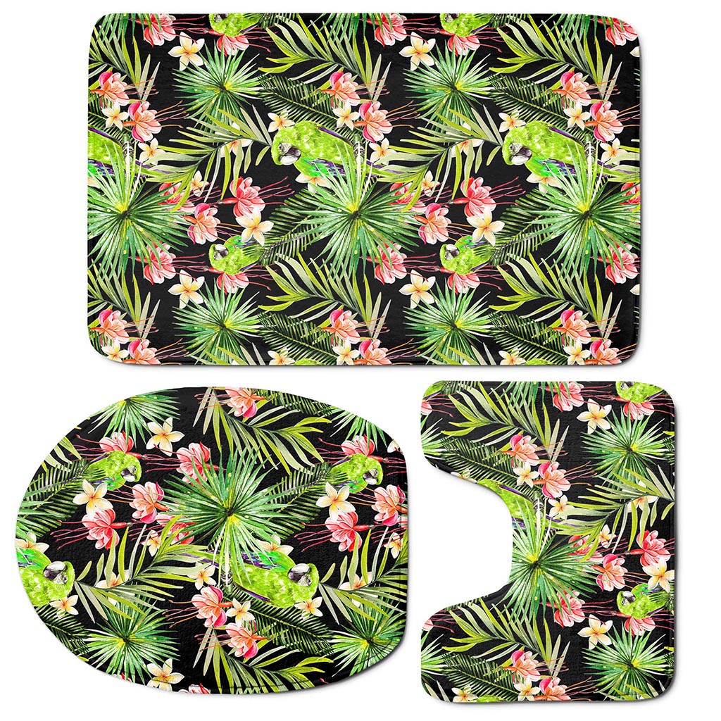 Tropical Hawaiian Parrot Pattern Print 3 Piece Bath Mat Set