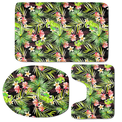 Tropical Hawaiian Parrot Pattern Print 3 Piece Bath Mat Set