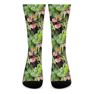 Tropical Hawaiian Parrot Pattern Print Crew Socks