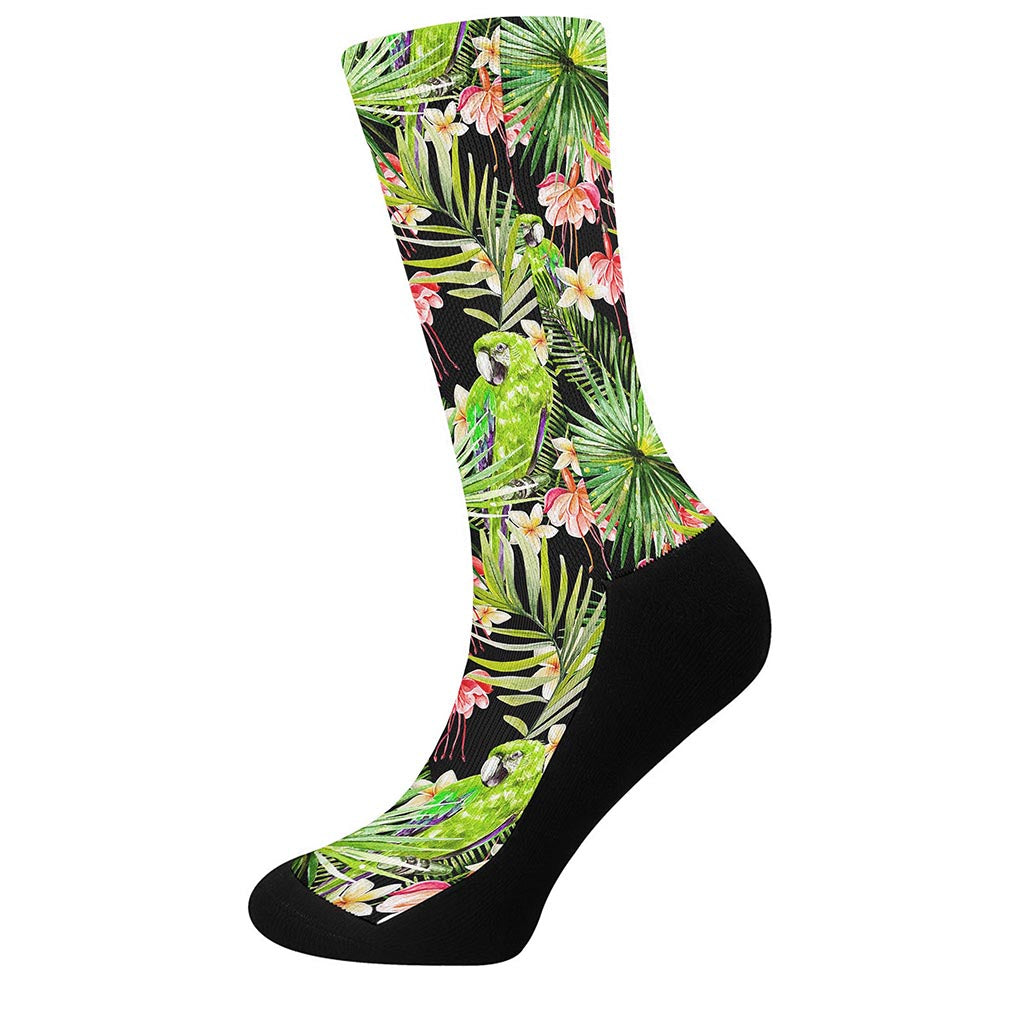 Tropical Hawaiian Parrot Pattern Print Crew Socks