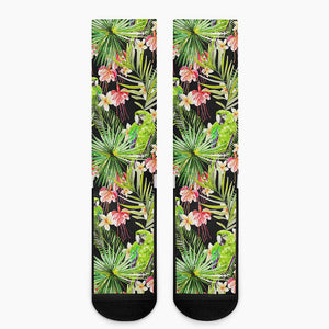 Tropical Hawaiian Parrot Pattern Print Crew Socks