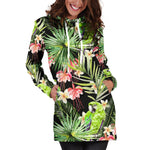 Tropical Hawaiian Parrot Pattern Print Hoodie Dress GearFrost