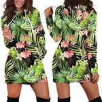 Tropical Hawaiian Parrot Pattern Print Hoodie Dress GearFrost
