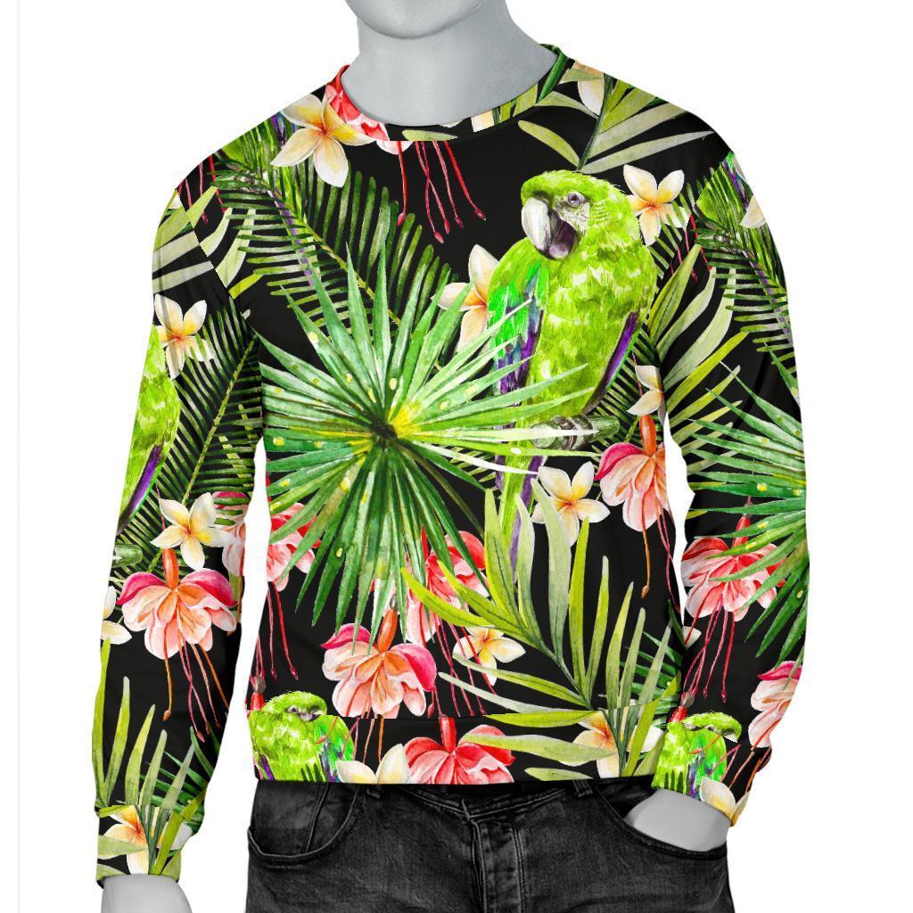 Tropical Hawaiian Parrot Pattern Print Men's Crewneck Sweatshirt GearFrost