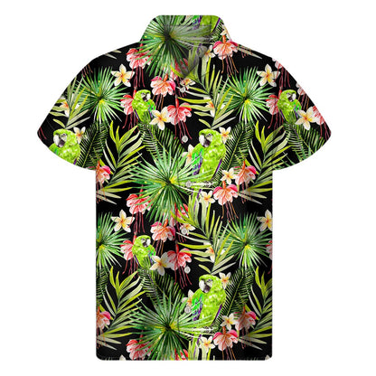 Tropical Hawaiian Parrot Pattern Print Men's Short Sleeve Shirt