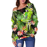 Tropical Hawaiian Parrot Pattern Print Off Shoulder Sweatshirt GearFrost