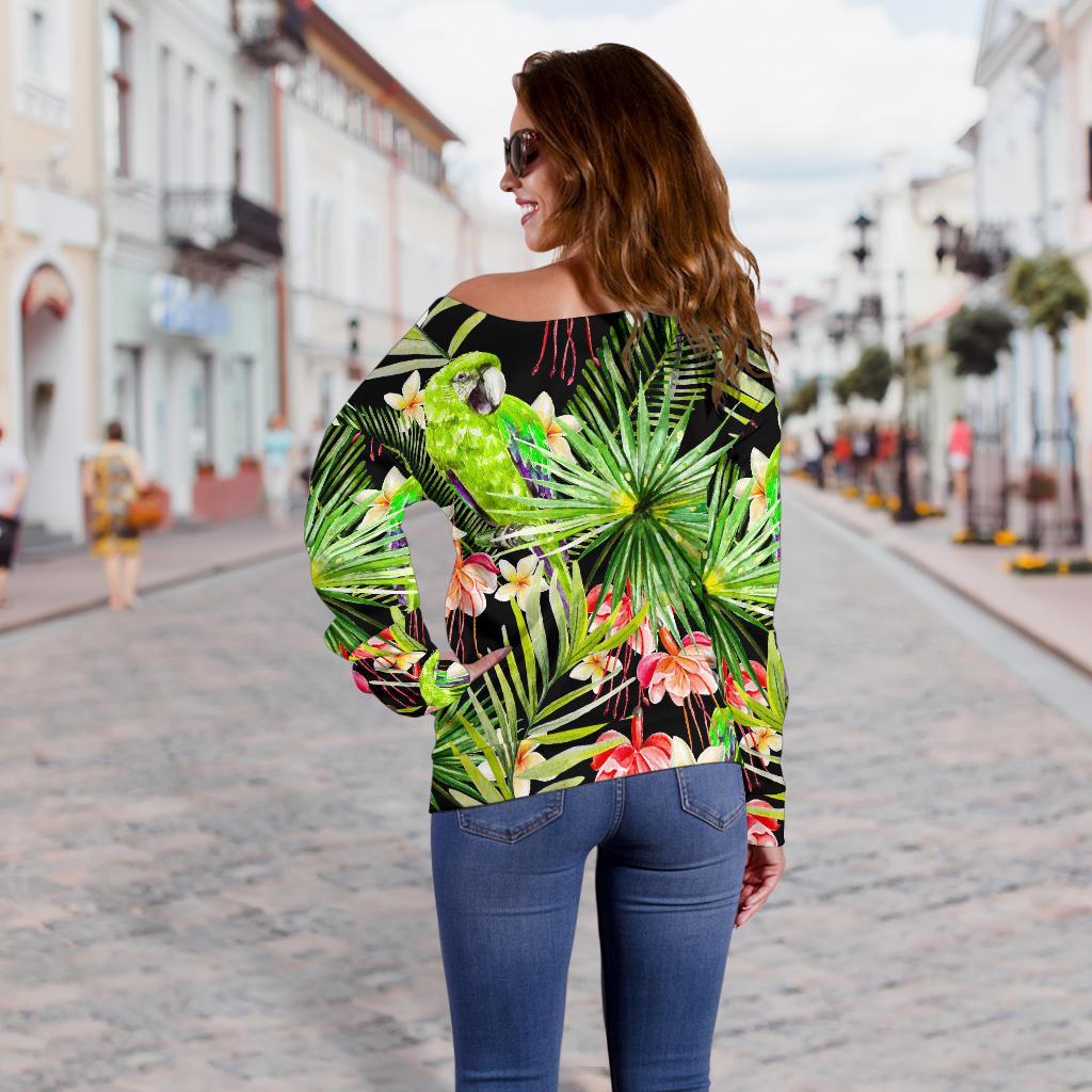 Tropical Hawaiian Parrot Pattern Print Off Shoulder Sweatshirt GearFrost