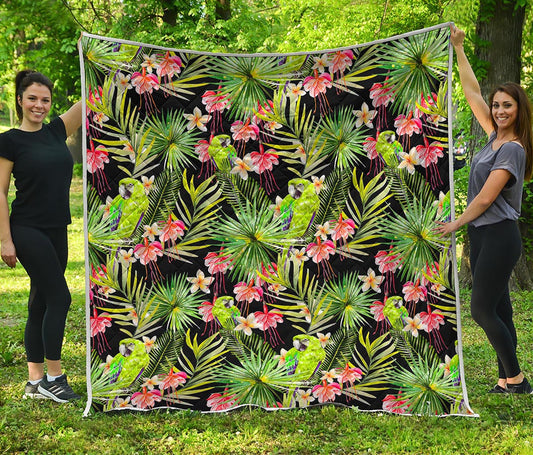 Tropical Hawaiian Parrot Pattern Print Quilt