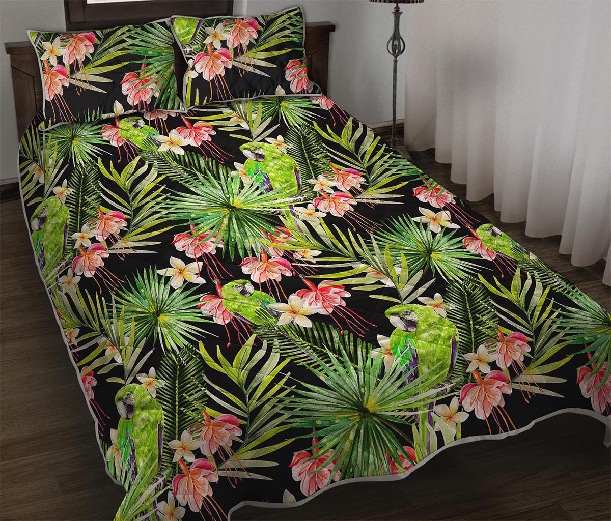 Tropical Hawaiian Parrot Pattern Print Quilt Bed Set