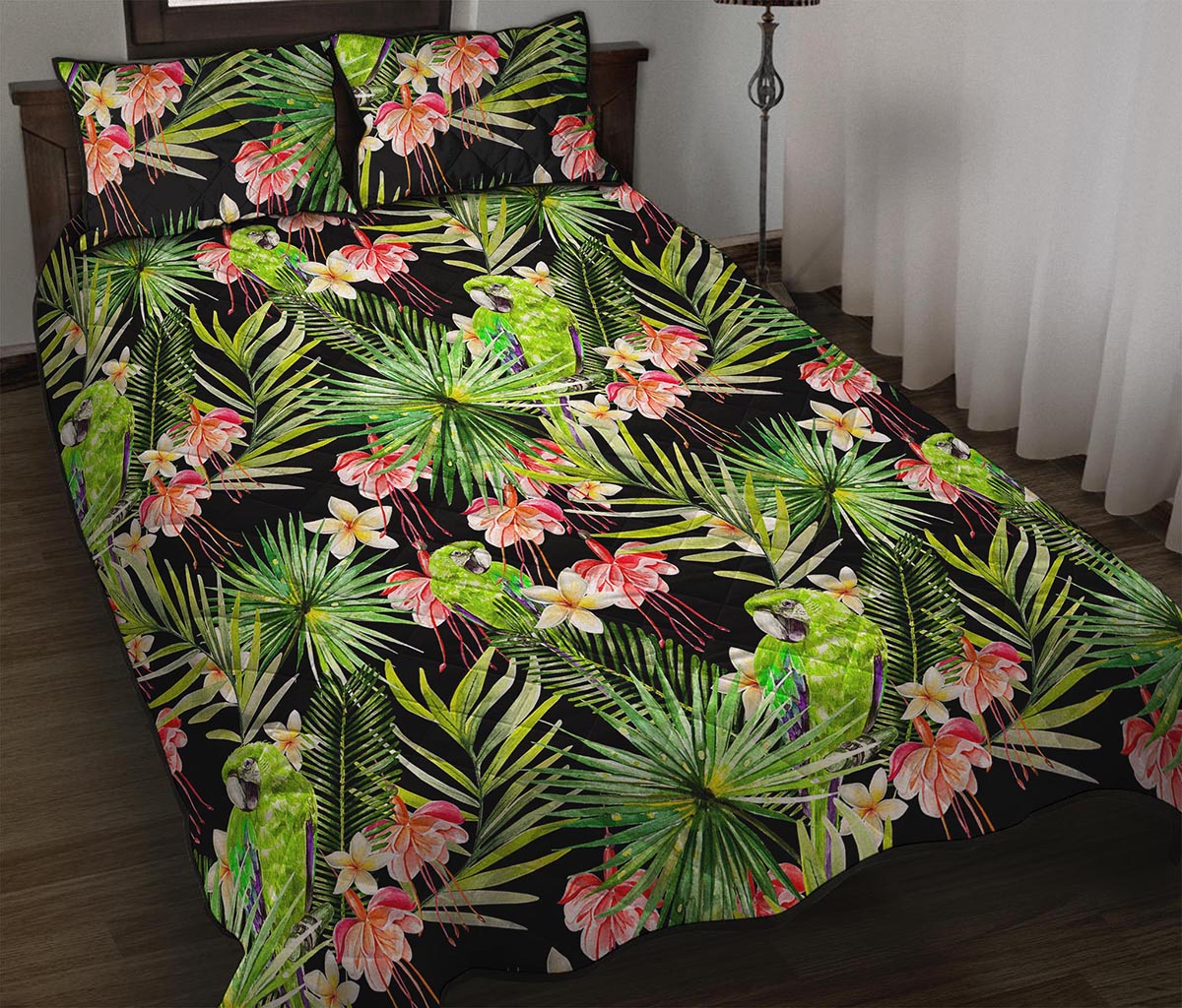 Tropical Hawaiian Parrot Pattern Print Quilt Bed Set