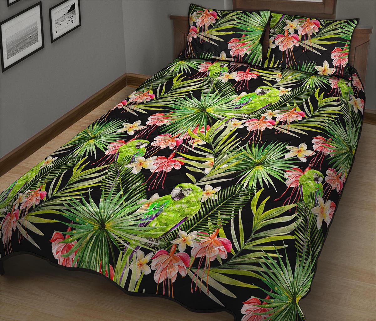 Tropical Hawaiian Parrot Pattern Print Quilt Bed Set