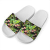 Tropical Hawaiian Parrot Pattern Print White Slide Sandals