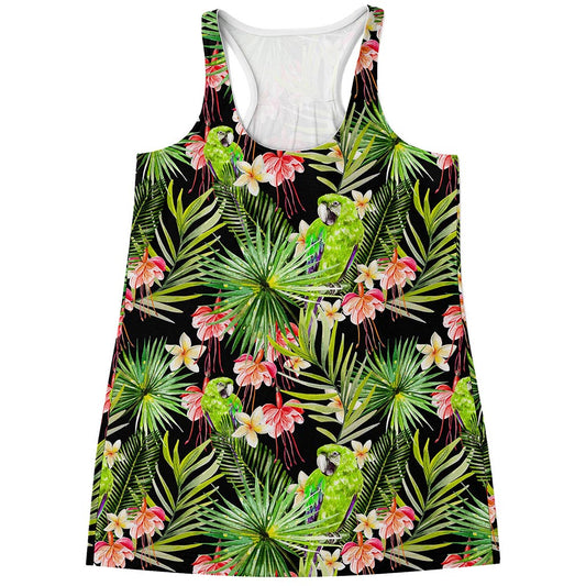 Tropical Hawaiian Parrot Pattern Print Women's Racerback Tank Top