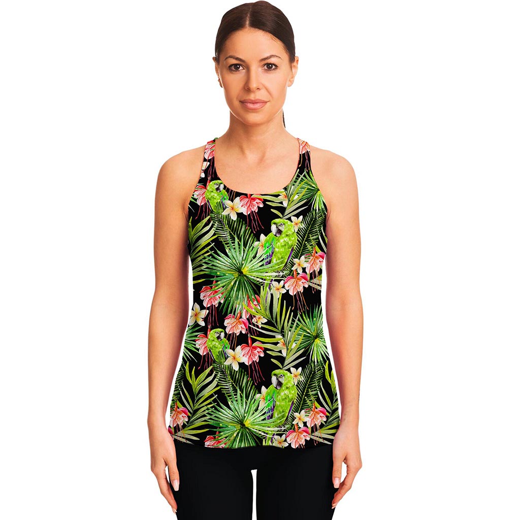 Tropical Hawaiian Parrot Pattern Print Women's Racerback Tank Top