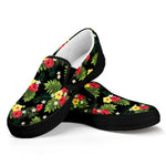Tropical Hibiscus Aloha Pattern Print Black Slip On Shoes