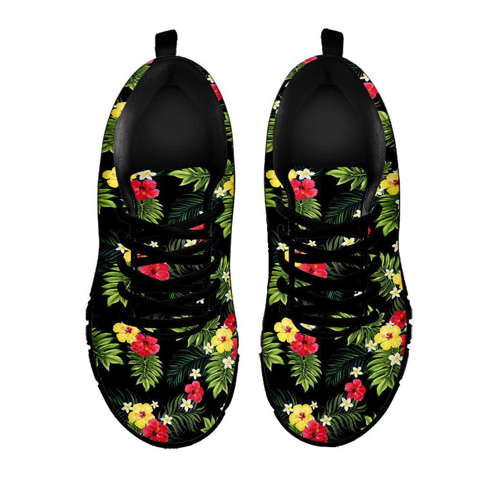Tropical Hibiscus Aloha Pattern Print Black Sneakers