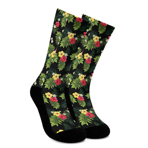 Tropical Hibiscus Aloha Pattern Print Crew Socks