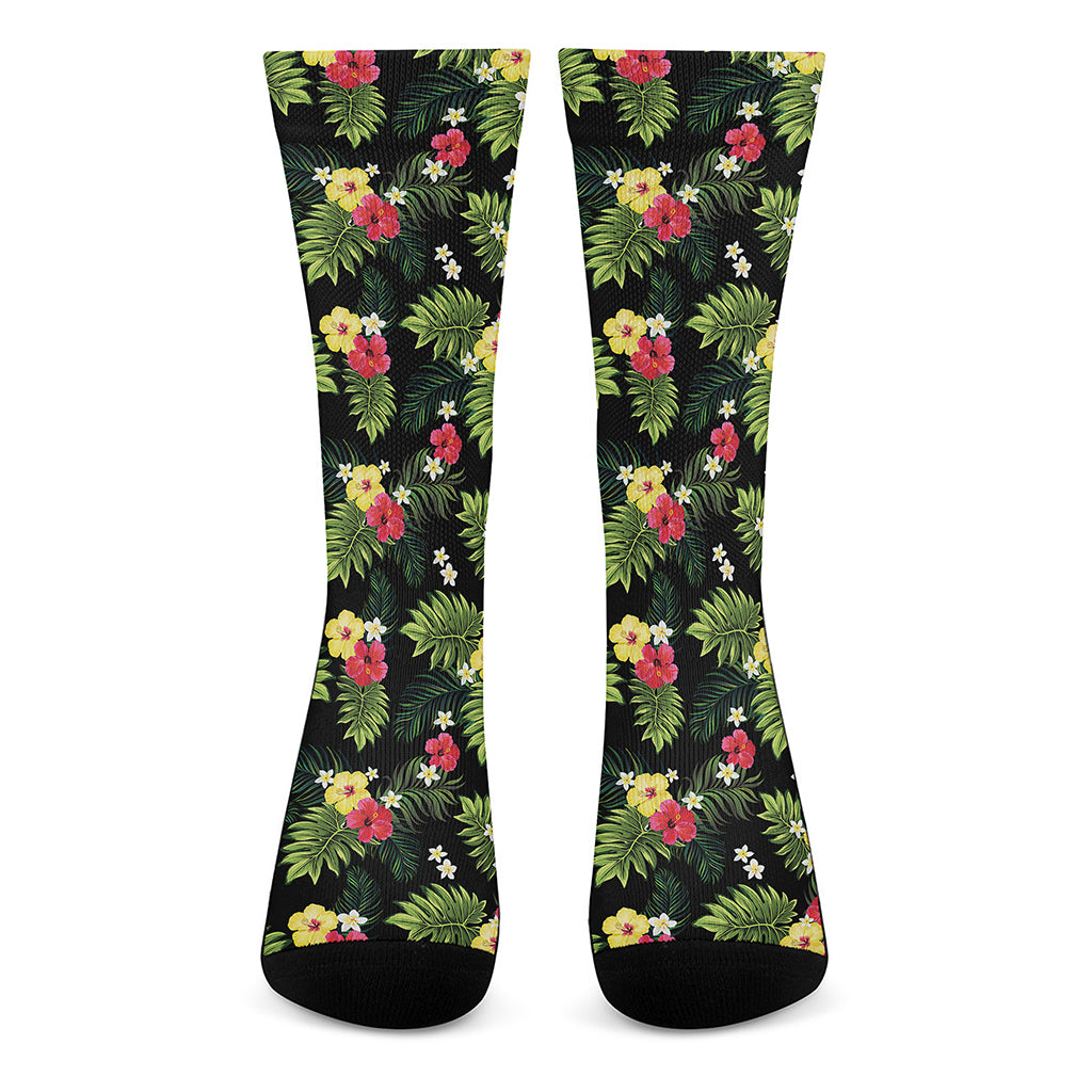 Tropical Hibiscus Aloha Pattern Print Crew Socks