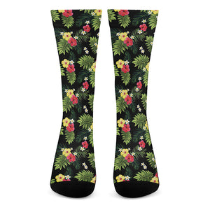 Tropical Hibiscus Aloha Pattern Print Crew Socks