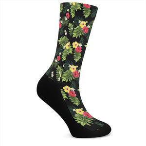 Tropical Hibiscus Aloha Pattern Print Crew Socks