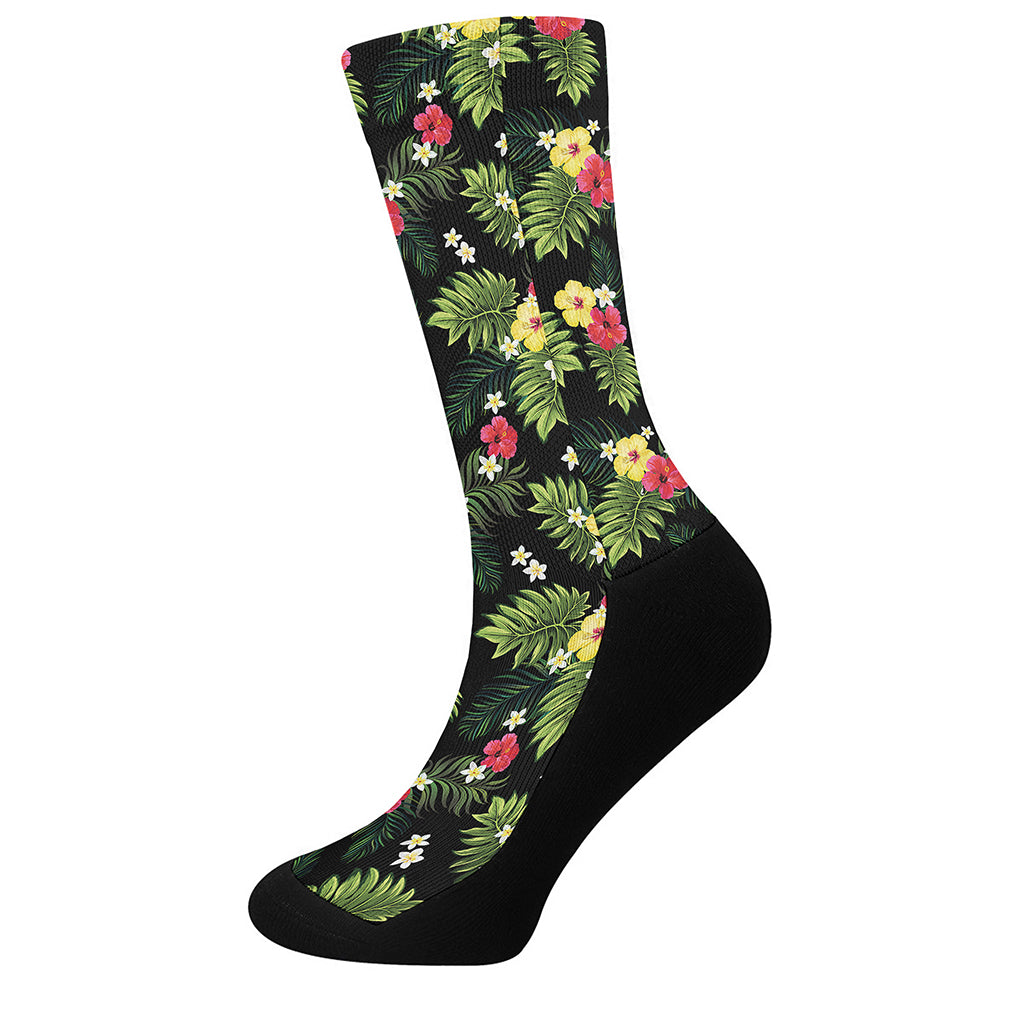 Tropical Hibiscus Aloha Pattern Print Crew Socks