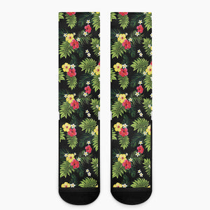 Tropical Hibiscus Aloha Pattern Print Crew Socks