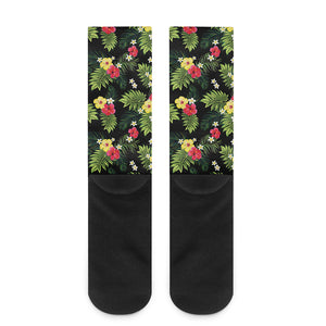 Tropical Hibiscus Aloha Pattern Print Crew Socks