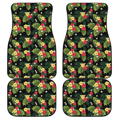 Tropical Hibiscus Aloha Pattern Print Front and Back Car Floor Mats