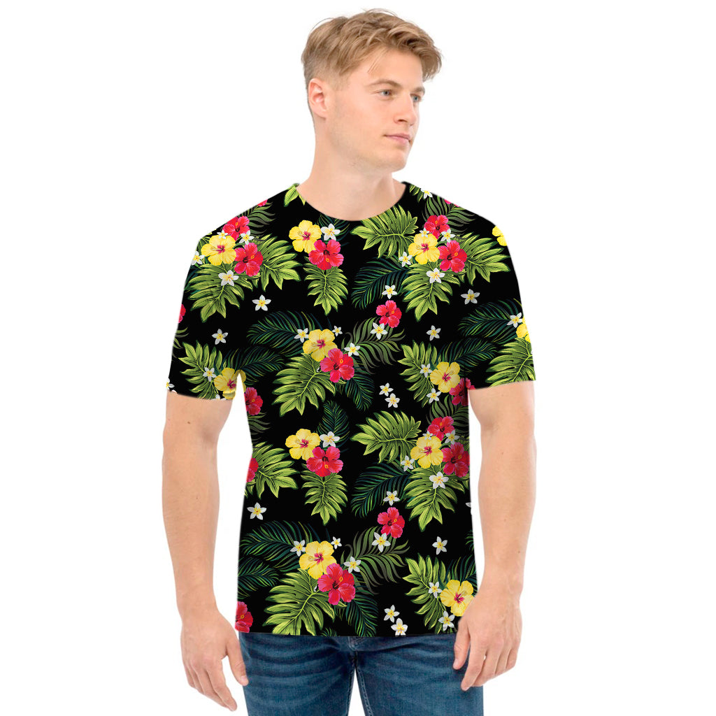Tropical Hibiscus Aloha Pattern Print Men's T-Shirt