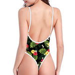 Tropical Hibiscus Aloha Pattern Print One Piece High Cut Swimsuit