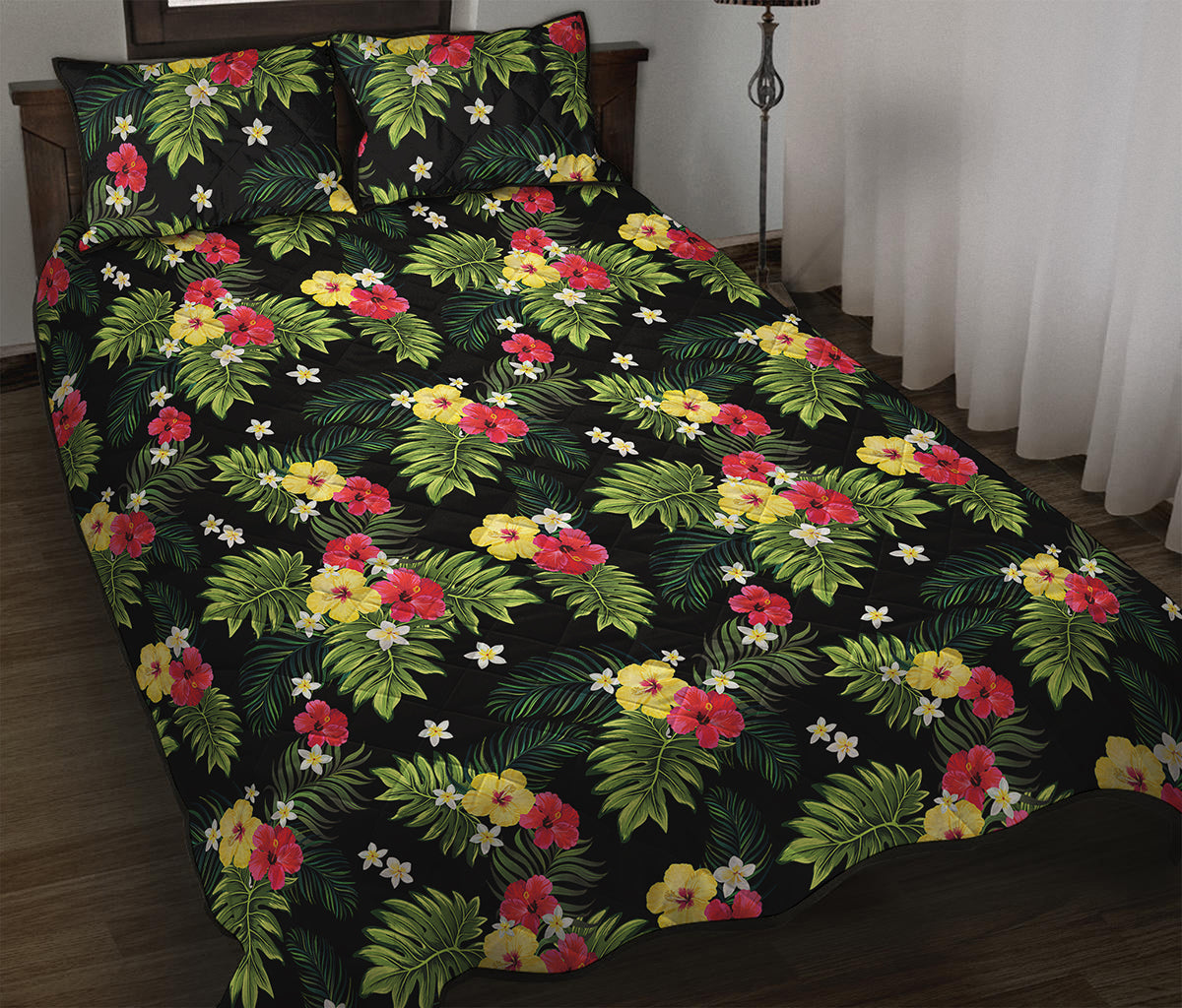 Tropical Hibiscus Aloha Pattern Print Quilt Bed Set