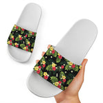 Tropical Hibiscus Aloha Pattern Print White Slide Sandals