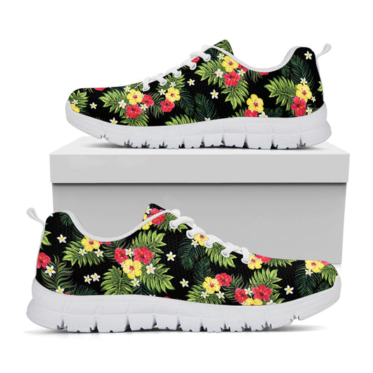 Tropical Hibiscus Aloha Pattern Print White Sneakers