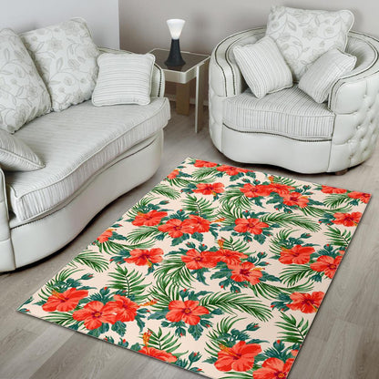 Tropical Hibiscus Blossom Pattern Print Area Rug GearFrost
