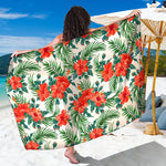 Tropical Hibiscus Blossom Pattern Print Beach Sarong Wrap