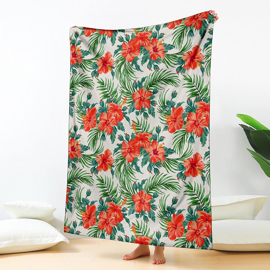 Tropical Hibiscus Blossom Pattern Print Blanket