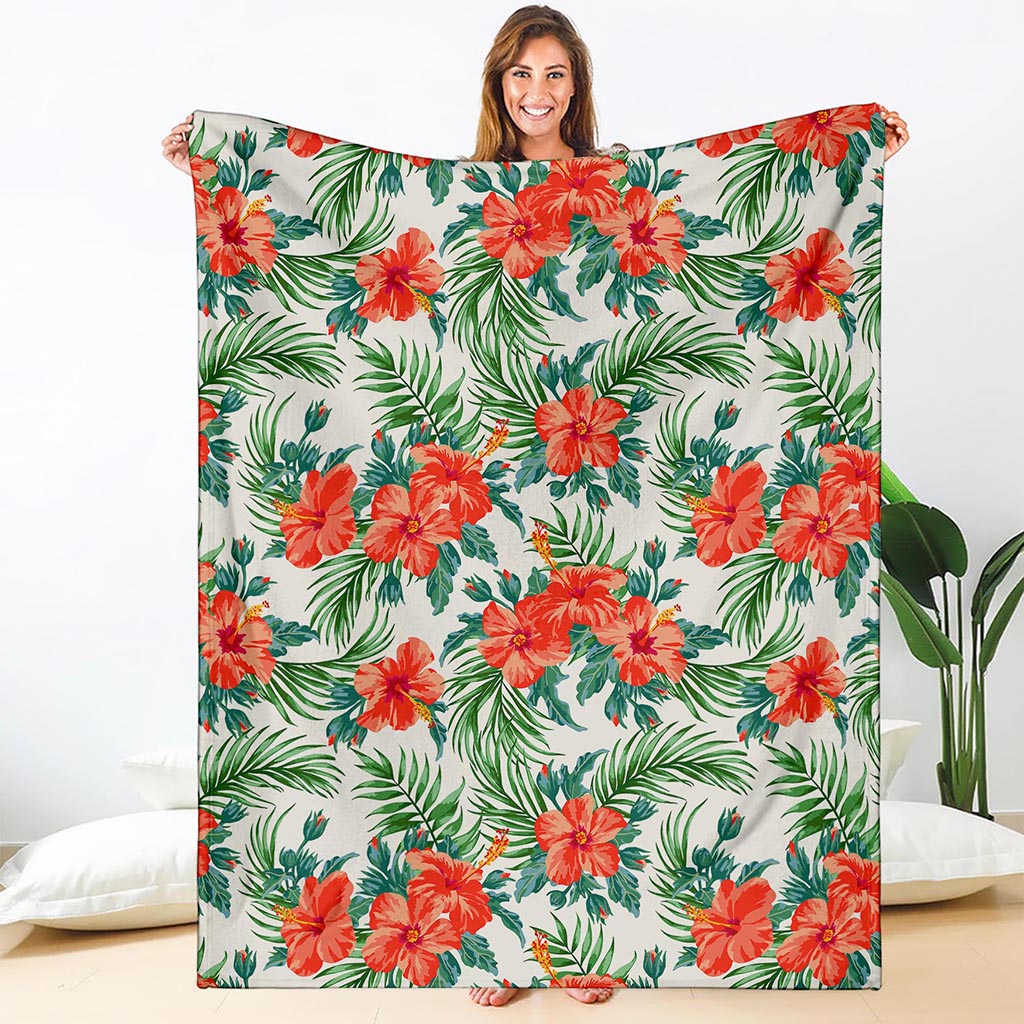 Tropical Hibiscus Blossom Pattern Print Blanket