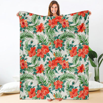 Tropical Hibiscus Blossom Pattern Print Blanket