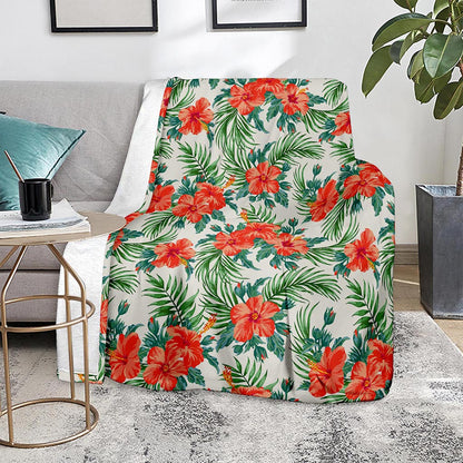 Tropical Hibiscus Blossom Pattern Print Blanket
