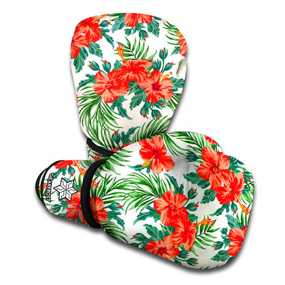 Tropical Hibiscus Blossom Pattern Print Boxing Gloves