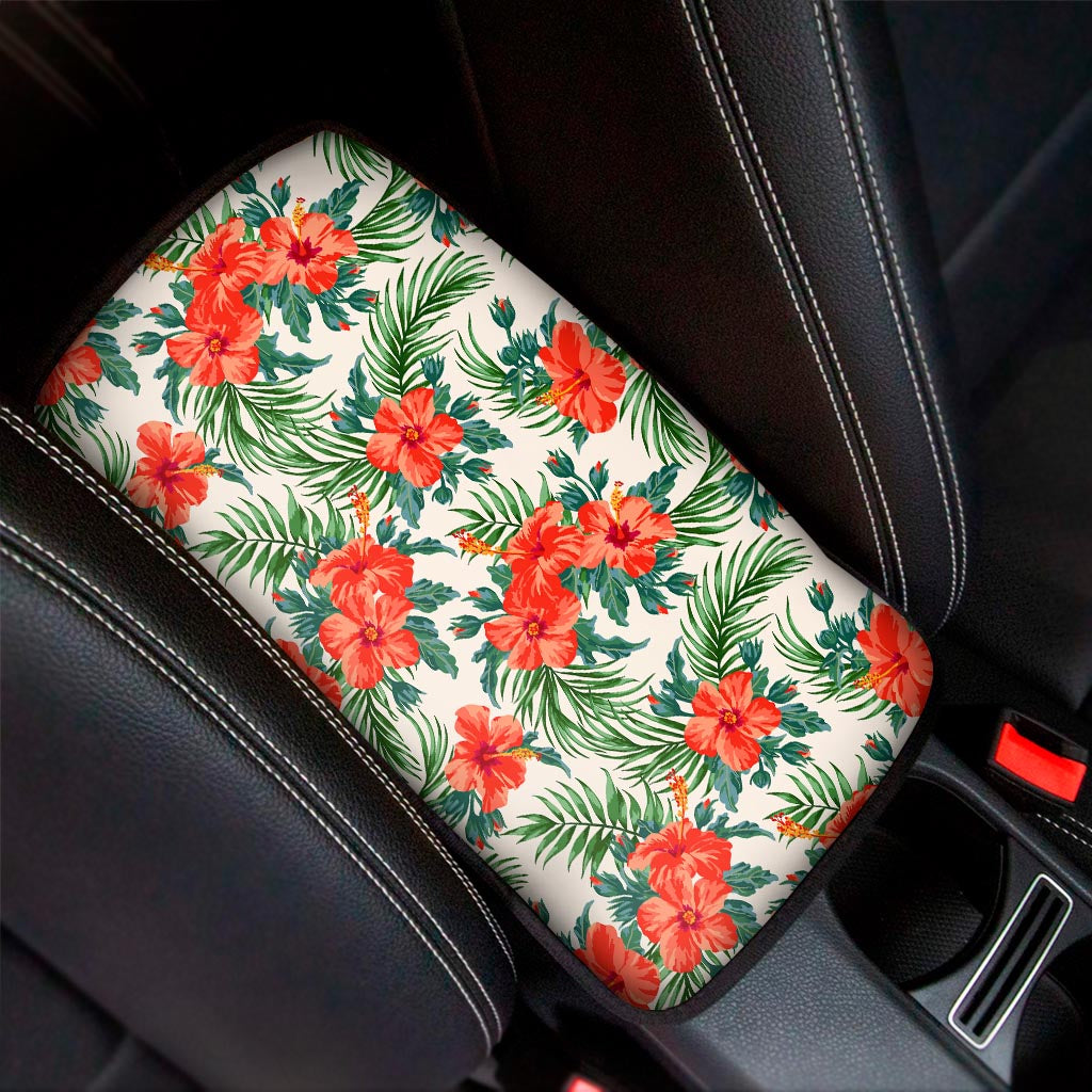 Tropical Hibiscus Blossom Pattern Print Car Center Console Cover
