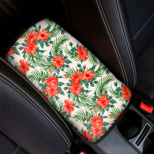 Tropical Hibiscus Blossom Pattern Print Car Center Console Cover