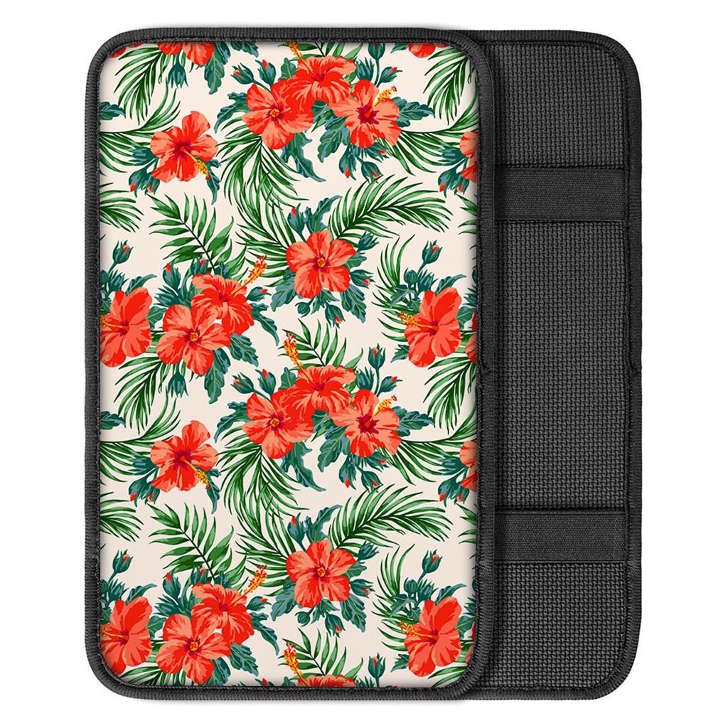Tropical Hibiscus Blossom Pattern Print Car Center Console Cover
